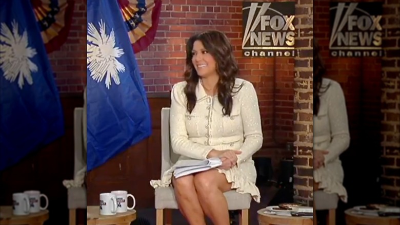 Fox News anchor Rachel Campos-Duffy sat on a gray chair in the Will Cain Show studio, looking towards the camera