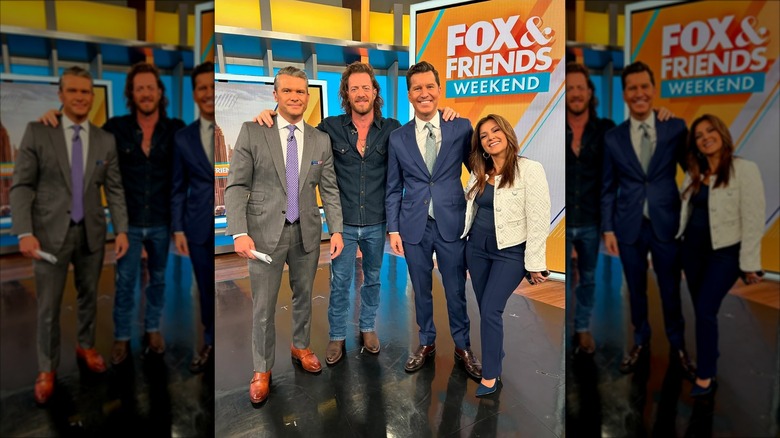 Fox & Friends Weekend presenters posing together for a picture while in the studio