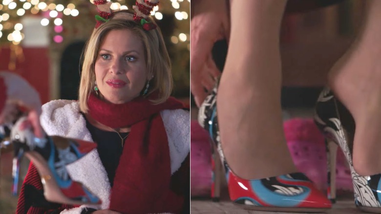Screenshots of Candace Cameron Bure's shoes from A Shoe Addict's Christmas