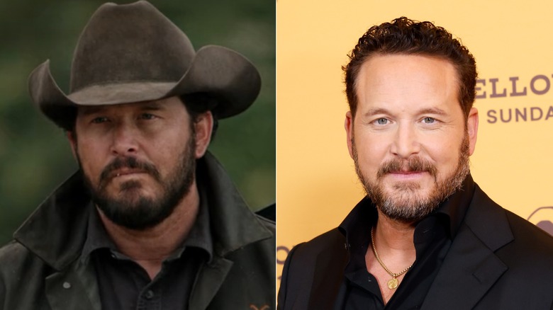Cole Hauser as Rip in "Yellowstone" and at the season 5 premiere of "Yellowstone" in New York, 2024.