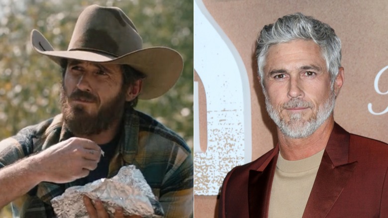 Dave Annable as Lee Dutton in "Yellowstone" and at the season 2 premiere of "Lionness" in 2024.