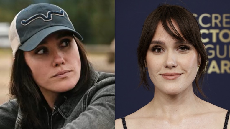 Eden Brolin as Mia in "Yellowstone" and at the 2022 SAG Awards.