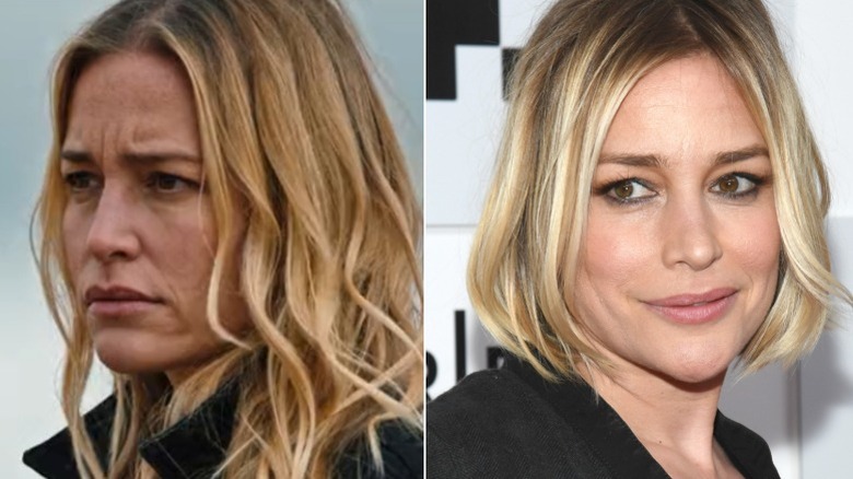 Piper Perabo as Summer Higgins in "Yellowstone" and at the Tribeca Festival in New York, 2023.