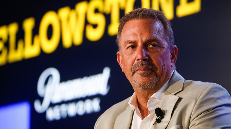 Kevin Costner looking to the side at Yellowstone event in 2018