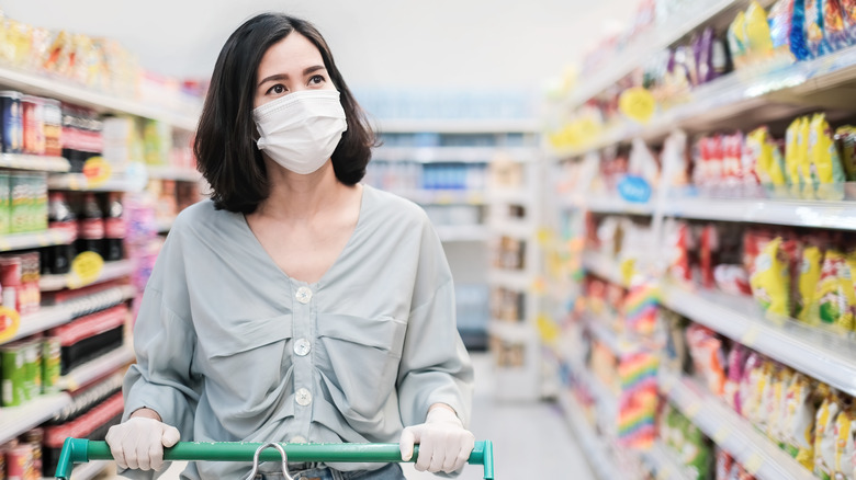 Shopper wearing mask in store