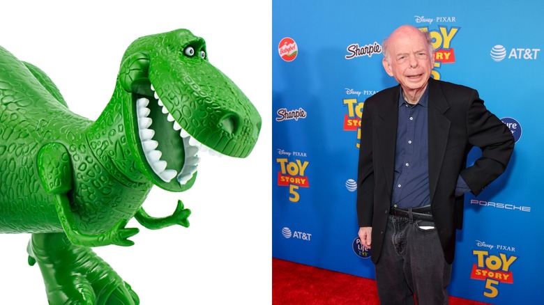 Side-by-side photos of Rex from Toy Story and his voice actor Wallace Shawn
