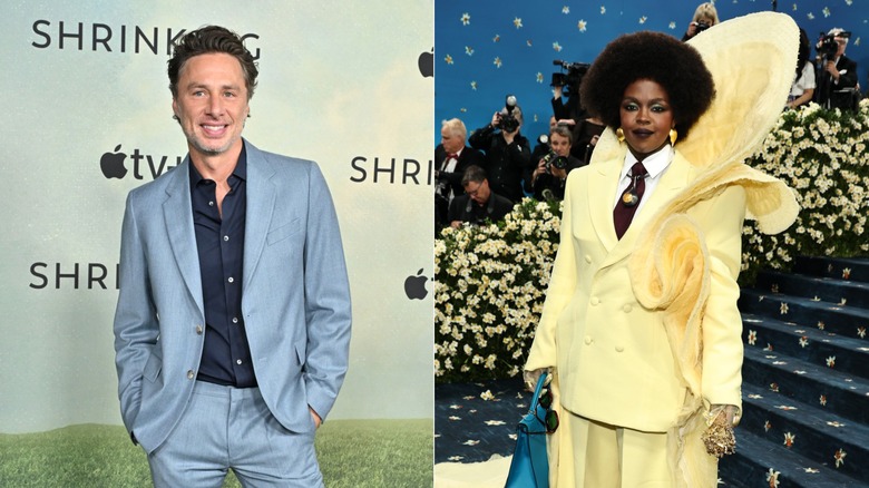 Side by side photos of childhood buddies Zach Braff and Lauryn Hill