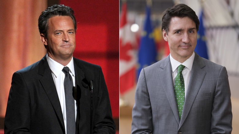 Side by side photos of schoolmates Matthew Perry and Justin Trudeau