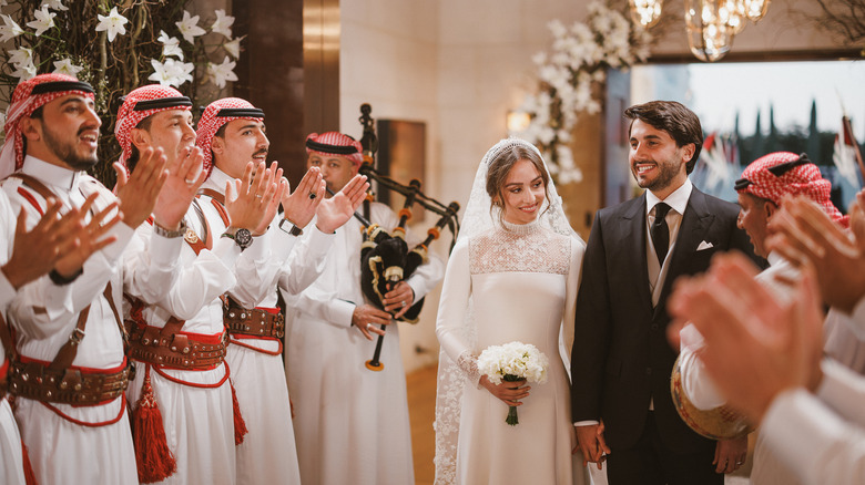 Bride and groom enjoying wedding