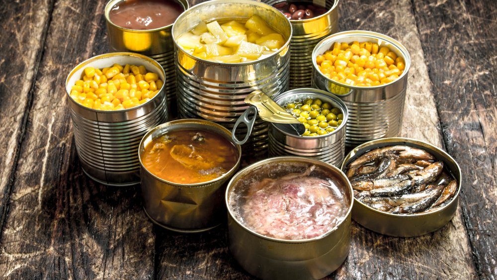 Canned goods on a wooden table 