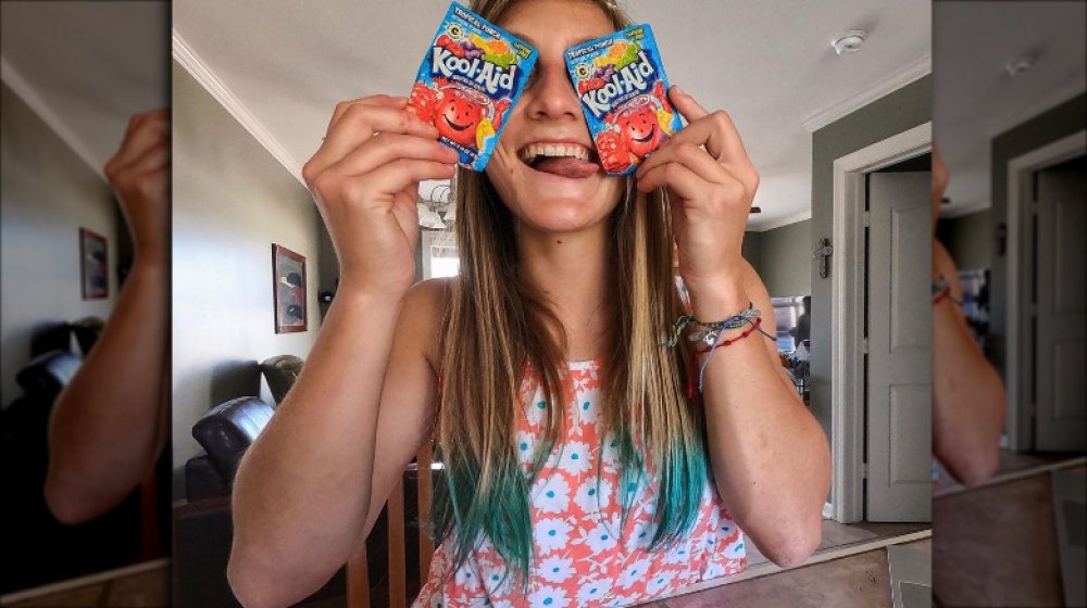 Woman with Kool-Aid dyed hair