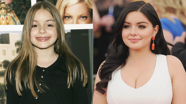 Side-by-side images of Ariel Winter with her natural hair, versus after she had been dyeing it