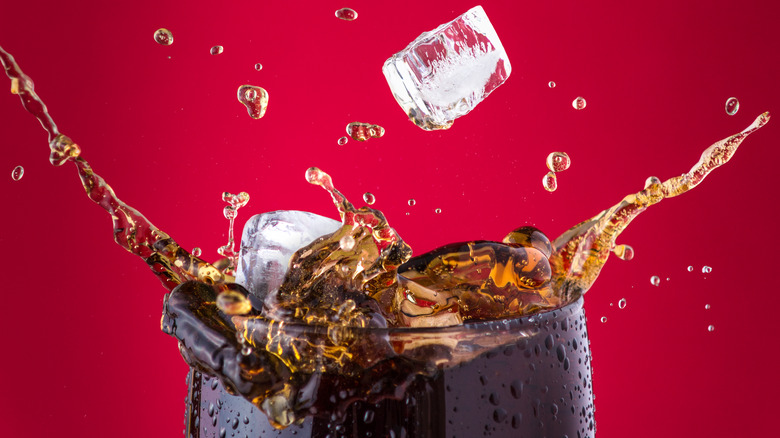 glass of Coca-Cola with ice