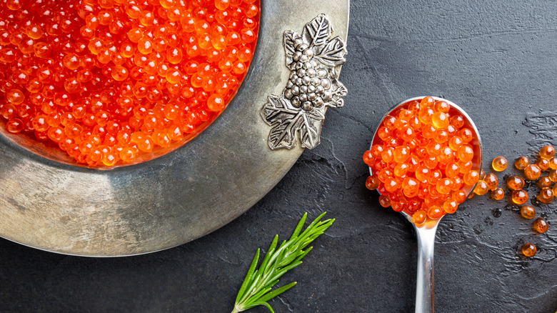 Caviar in a plate and spoon