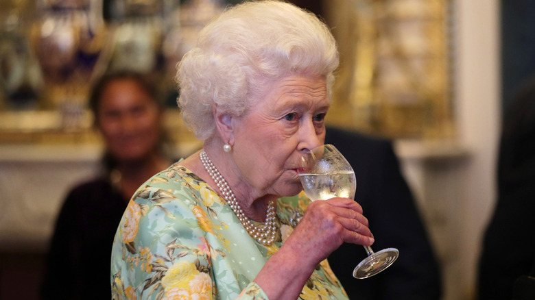 Queen Elizabeth drinking water