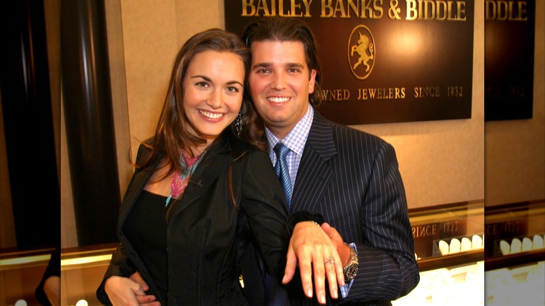 Donald Trump Jr. and Vanessa Trump smiling and showing off the latter's engagement ring