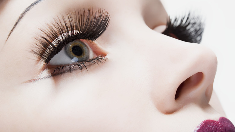 Closeup with woman with dramatic false eyelashes