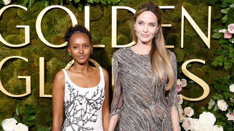 image of Zahara Jolie and Angelina Jolie side by side on the red carpet of the Golden Globes