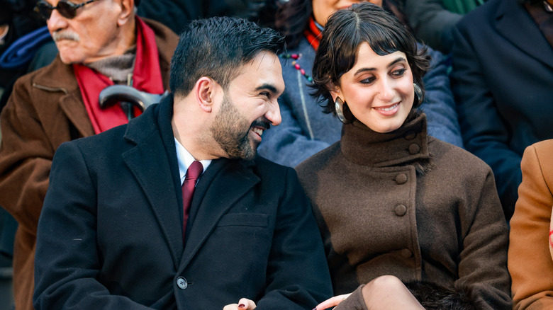 Zohran Mamdani smiling at Rama Duwaji