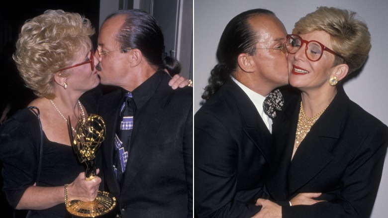 Side-by-side photos of Sally Jessy Raphael and Karl Soderlund kissing
