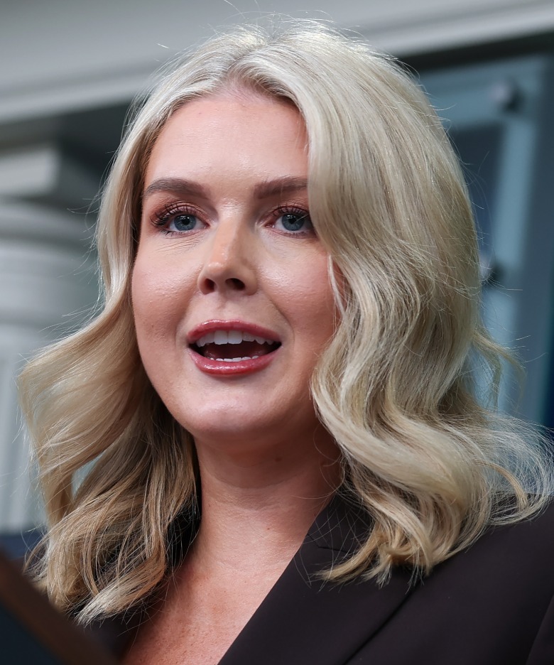 Karoline Leavitt answers questions in the Brady Press Briefing Room of the White House In Washington