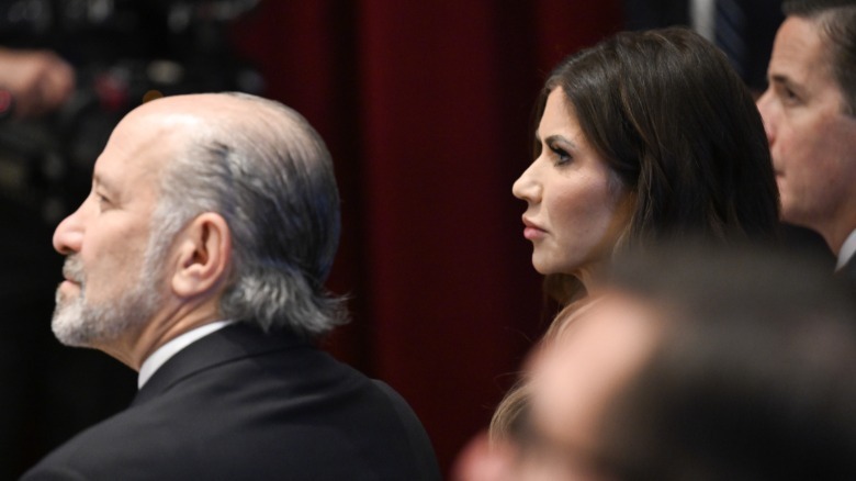 Howard Lutnick and Kristi Noem at a Shield of Americas meeting