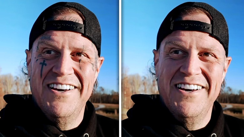 Jelly Roll with and without his face tattoos