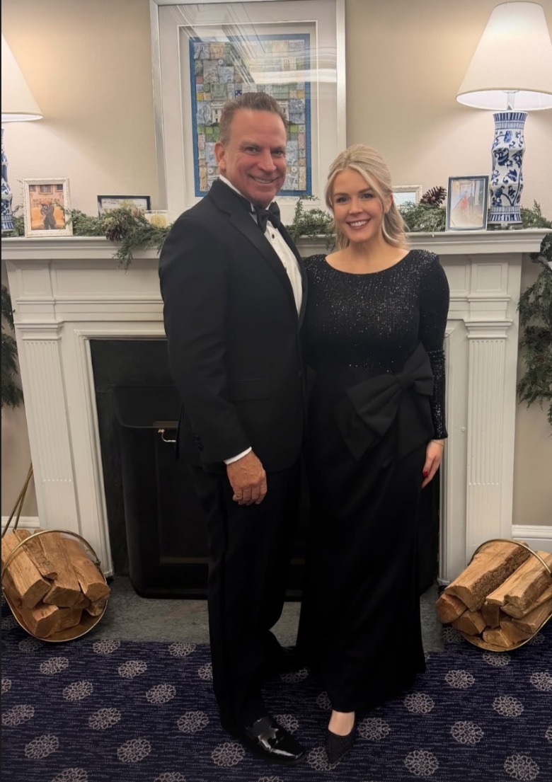 Nicholas Riccio and Karoline Leavitt pose together for the Congressional Ball (2025)