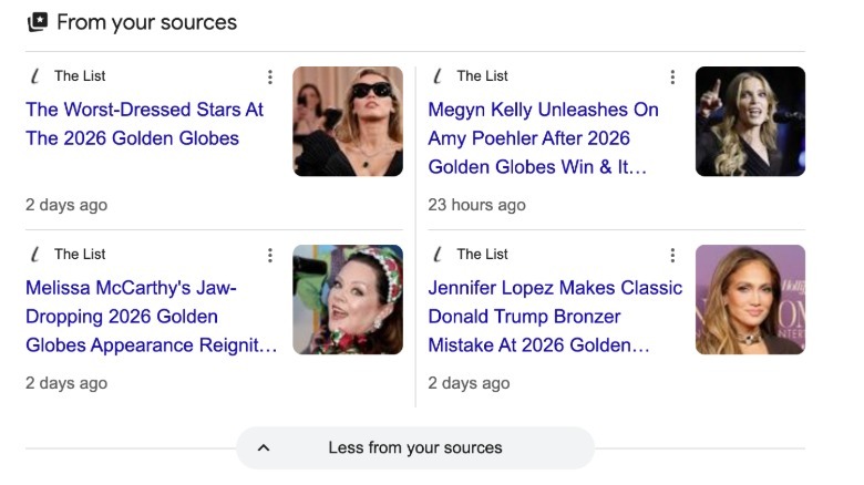 Screengrab of The List in Google's