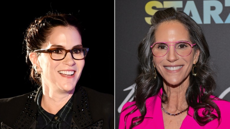 Split image of Jami Gertz with and without gray hair