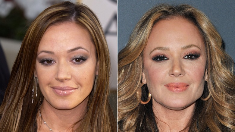 Split image of Leah Remini from 2002 and Leah Remini from 2019