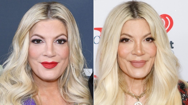 Side-by-side photos of Tori Spelling