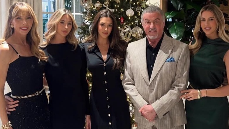 The Stallone family posing for a Christmas photo.