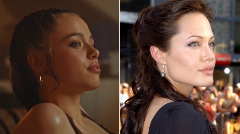 side-by-side of Shiloh Jolie and Angelina Jolie
