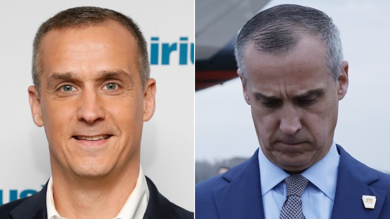 Corey Lewandowski in 2017 (right) and then on the campaign trail in October 2024.