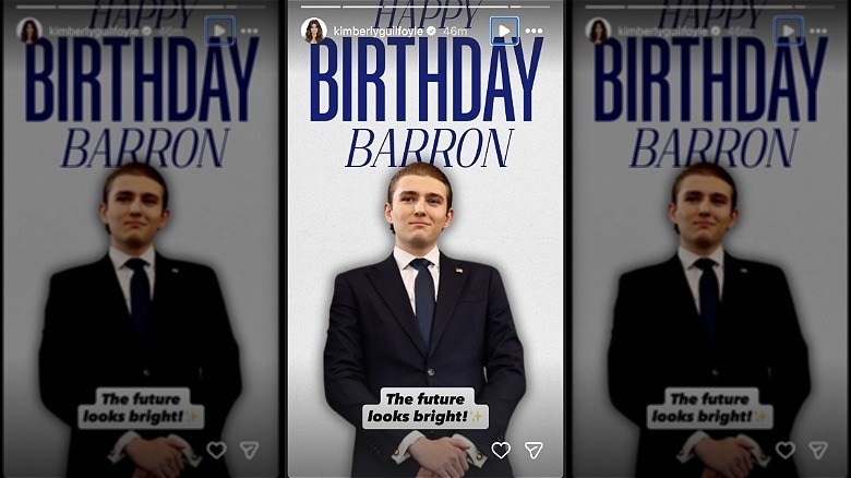 Barron Trump posing with hands folded