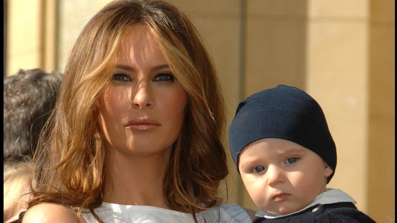 Melania Trump holding baby Barron Trump in Hollywood.