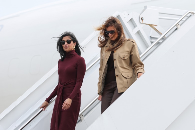Usha Vance and Melania Trump arrive at Albert Ellis Airport in Richlands