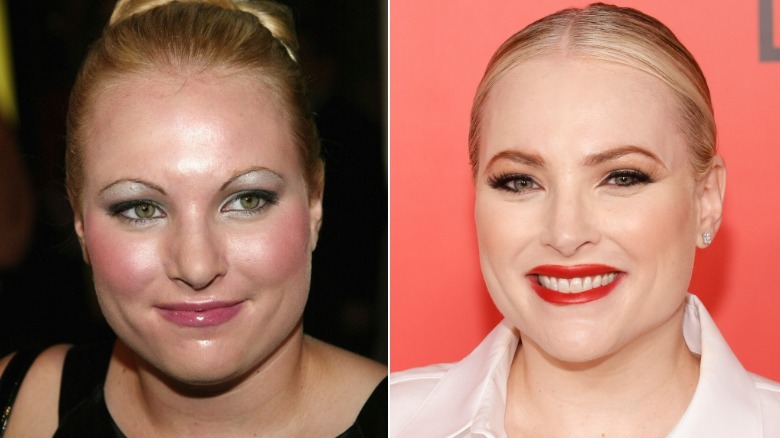 split screen of Meghan McCain smiling in 2004 and 2023