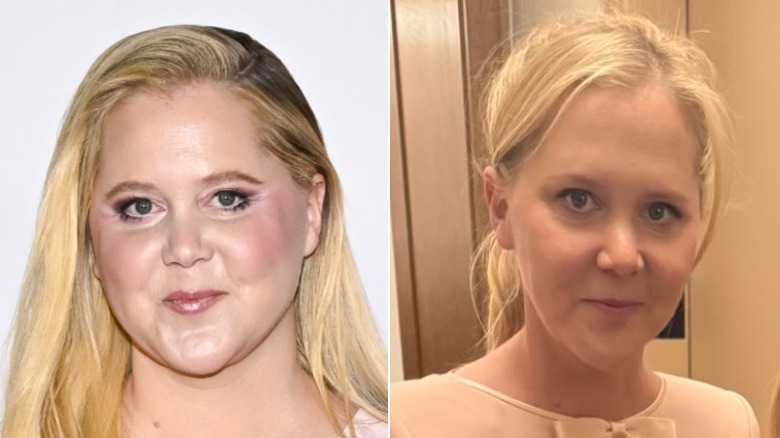 Split image of Amy Schumer from February 2025 and Amy Schumer January 2026