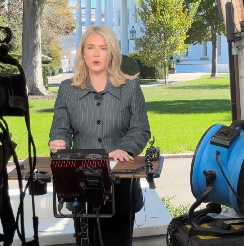 Karoline Leavitt delivers a message to the cameras in Washington