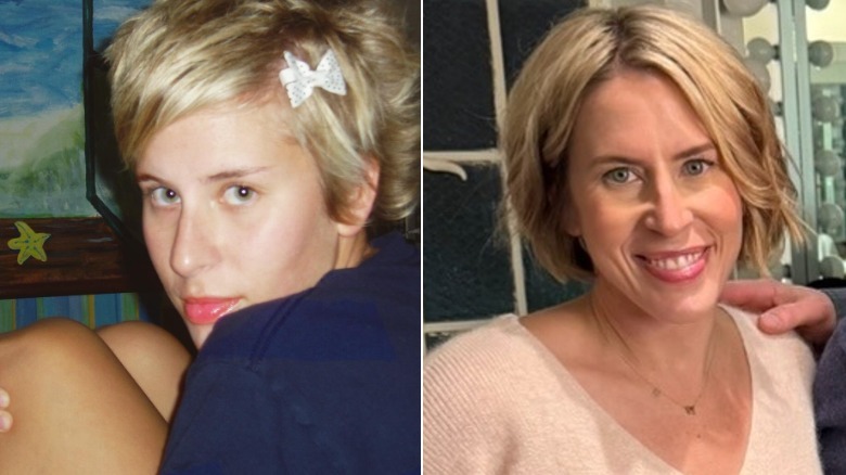 split screen of Erin Napier at age 19 and age 40