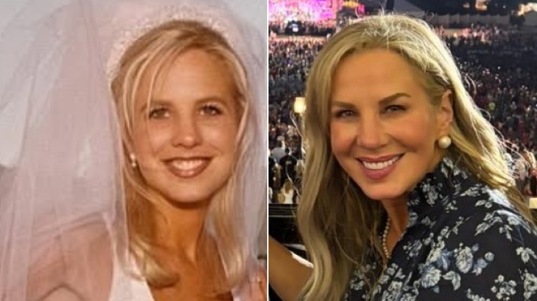 Split image Kelly Johnson from her wedding day and 2025