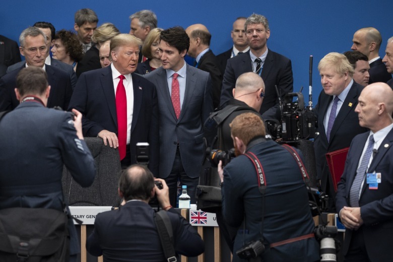Donald Trump and Justin Trudeau attend the NATO summit in Watford