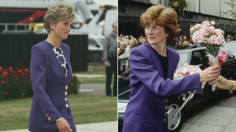 Princess Diana and Lady Sarah McCorquodale wearing the same skirt suit