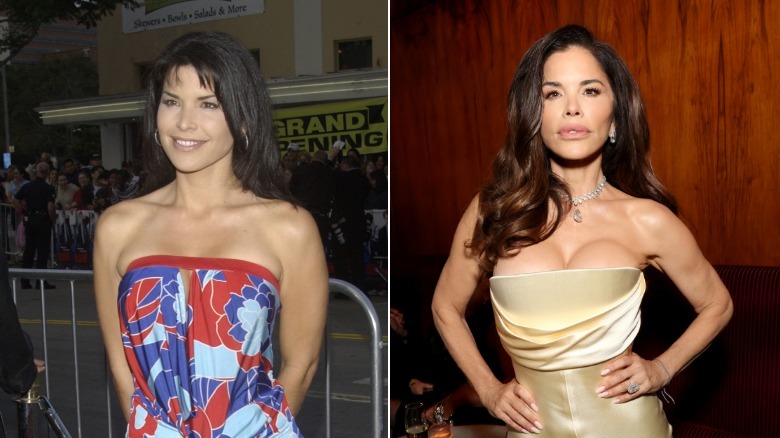 Two images showing Lauren Sánchez Bezos in 2003 and 2025.