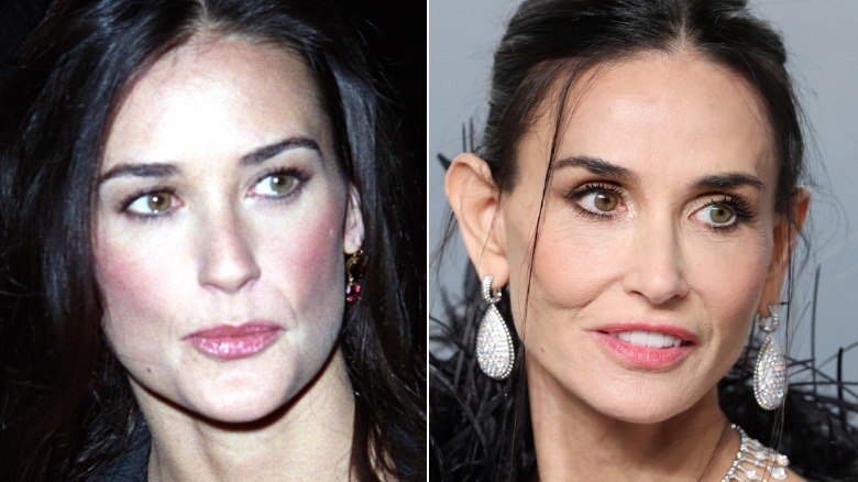 (Left) Demi Moore in 2001 in angular pink blush