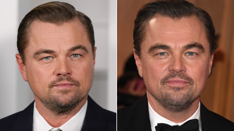 Two images of Leonardo DiCaprio showing the differences in his face.