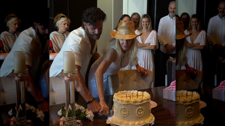 Lorenzo Lamas and Heather Locklear cutting a cake