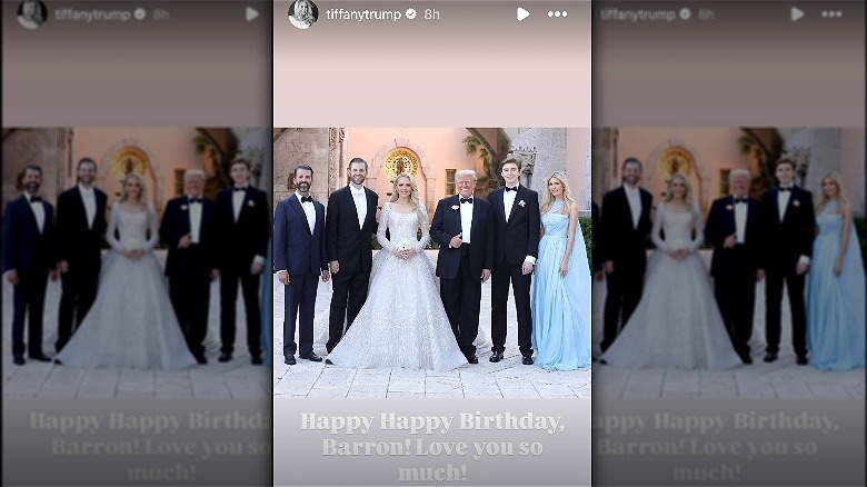 Trump family posing at Tiffany's wedding